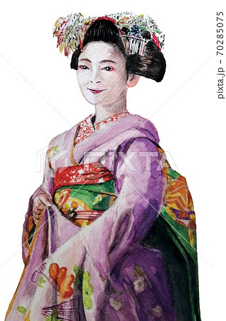 京都 祇園の舞妓さんのイラスト素材