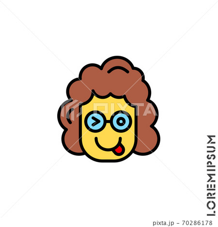 Winking tongue girl, yellow woman emoji. emoticon with tongue out and winking eye, while the other is opened. Expression of playfulness, teasing, joking, kidding, being sarcastic or mean in fun way 70286178