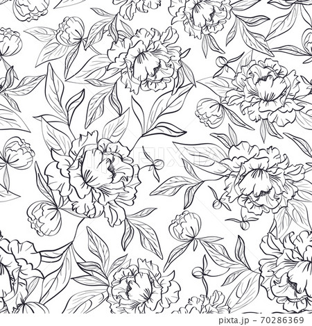 Black and white floral seamless pattern with peonies 70286369