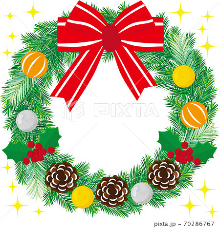 赤いリボンのクリスマスリースのイラスト素材 [70286767] - PIXTA