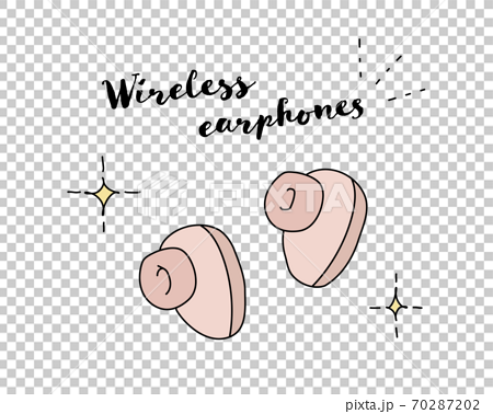 ワイヤレスイヤホンの手描きイラスト おしゃれ かわいい イヤフォン Bluetooth 音楽のイラスト素材