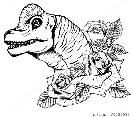 dinosaur and roses frame. vector design. Concept art drawing. dinosaur and roses frame. vector design. Concept art drawing. 70289952