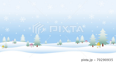 冬の背景素材 雪が降る日中の風景イラスト 横型バナー素材のイラスト素材