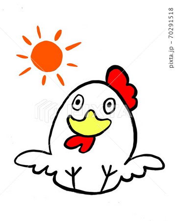 朝一番太陽で目が覚めたニワトリのイラスト素材