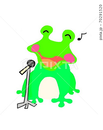 マイクに向かって歌を歌っているカエルのイラスト素材