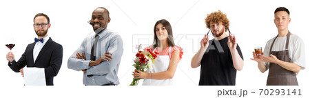 Group of people with different professions isolated on white studio background, horizontal 70293141