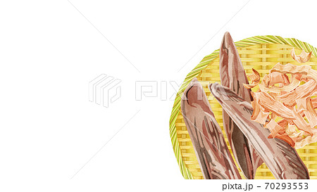 ザルに乗せたカツオブシと削り節フレーム 70293553