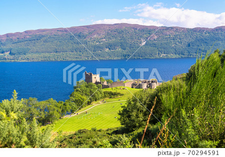Urquhart Castle along Loch Ness lake 70294591