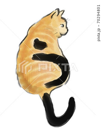 にゃん賀状 21年 丑年の年賀状素材 トラ猫 手描き風のデザイン書道 猫の年賀状のイラスト素材