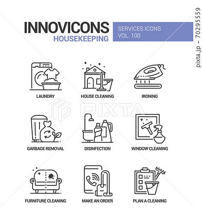 Housekeeping services - vector line design style icons set 70295559