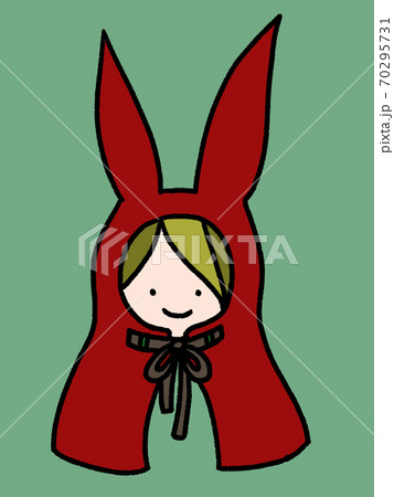 赤いウサギのケープをかぶった女の子の手描きイラストのイラスト素材