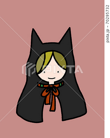 黒猫のケープをかぶった女の子の手描きイラストのイラスト素材