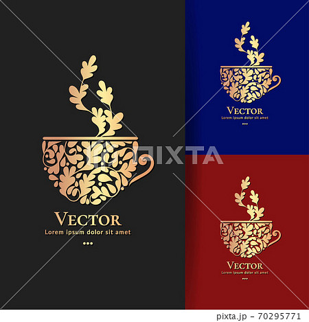 Golden mug emblem. Vector illustration. 70295771