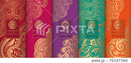 Colorful packaging design of chocolate bars.  70297360