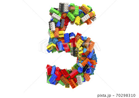 Number 5 from colored plastic building blocks, 3D rendering Number 5 from colored plastic building blocks, 3D rendering 70298310