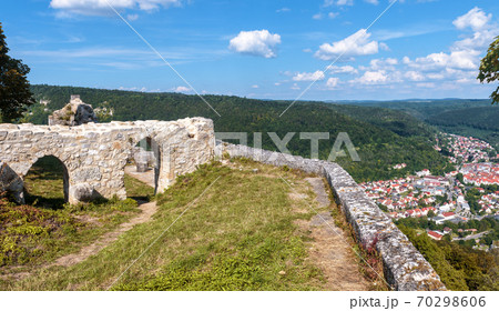 Landscape with Hohenurach Castle in old town of Bad Urach, Germany 70298606
