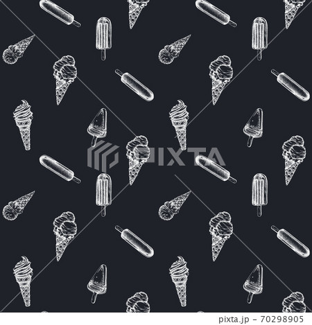 Seamless pattern with hand drawn chalk popsicle ice cream, ice cream cones 70298905