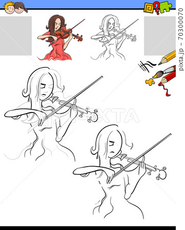 drawing and coloring task with girl playing violin 70300070