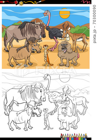 cartoon funny animals group coloring book page cartoon funny animals group coloring book page 70300090