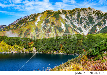 みくりが池越しに望む紅葉の立山・別山 みくりが池越しに望む紅葉の立山・別山 70302133