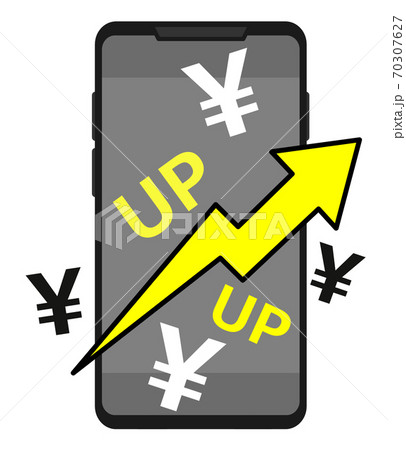 スマホの料金が増えるイラスト スマホの料金が増えるイラスト 70307627