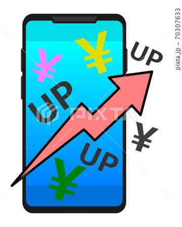 スマホの料金が増えるイラスト スマホの料金が増えるイラスト 70307633