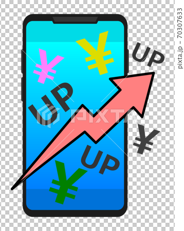 スマホの料金が増えるイラスト スマホの料金が増えるイラスト 70307633