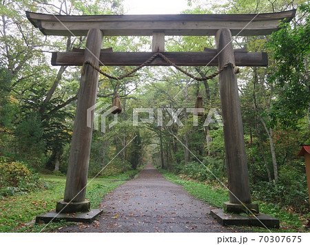 戸隠神社奥社への参道入口に建つ大鳥居 70307675