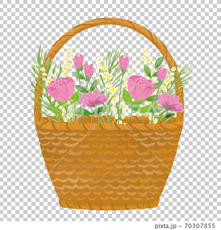 手描きのピンクの花籠イラスト素材のイラスト素材