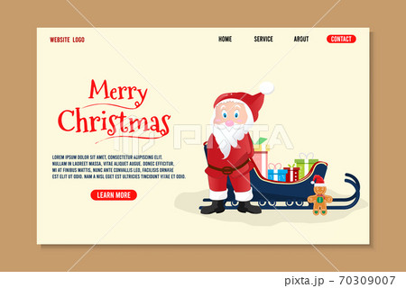 Christmas landingpage with Santa Claus, sleige, and gift box for posters, banners,  brochure and other winter events. Vector illustration EPS10 70309007
