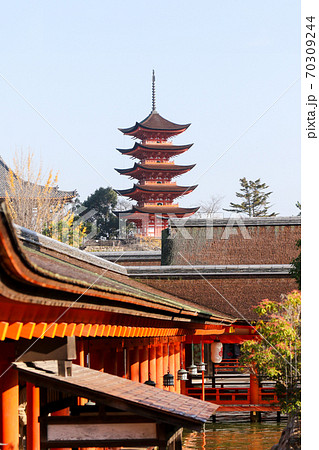 広島県 秋 宮島 厳島神社から見た五重塔 広島県 秋 宮島 厳島神社から見た五重塔 70309244