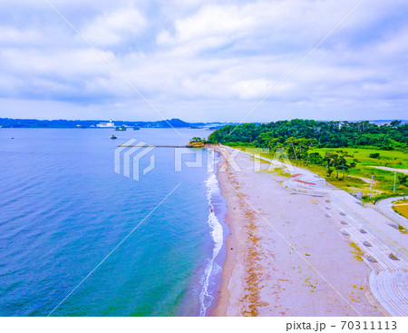 空から見る桂島海水浴場（宮城県塩竈市） 70311113