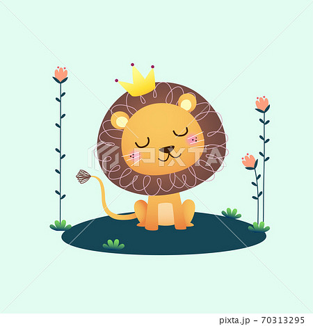 Vector illustration of a cute lion with flowers. 70313295