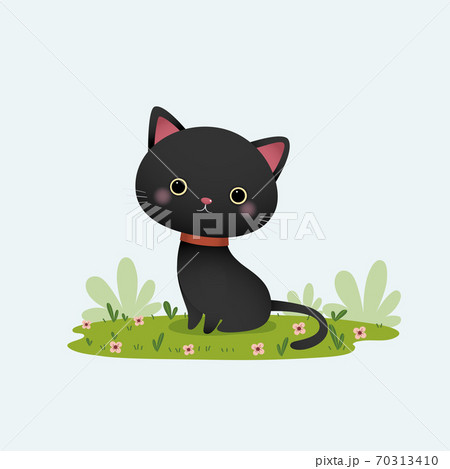 Vector Illustration Cartoon Black Cat Sitting のイラスト素材