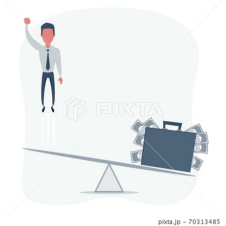 Business startup concept. Vector illustration with a businessman flying up and a briefcase full of Business startup concept. Vector illustration with a businessman flying up and a briefcase full of 70313485