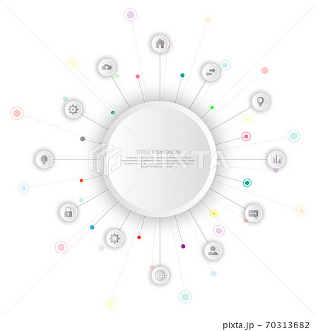 Information technology background with infographic elements and flat icons. Digital technology, network connection and communication concept. Vector illustration. 70313682
