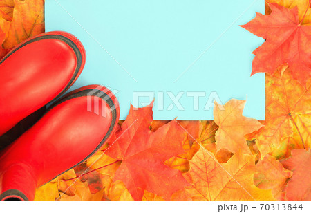 Autumn leaves frame with rubber boots and umbrella 70313844
