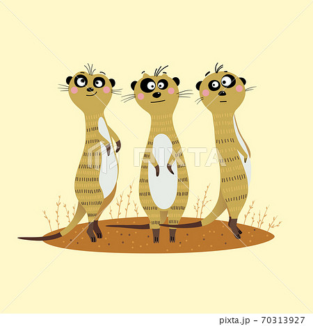 Vector Illustration Of Three Cute Meerkats のイラスト素材