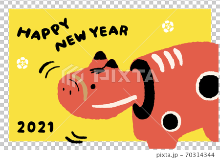 年賀21_赤べこ_イエロー_横 年賀21_赤べこ_イエロー_横 70314344