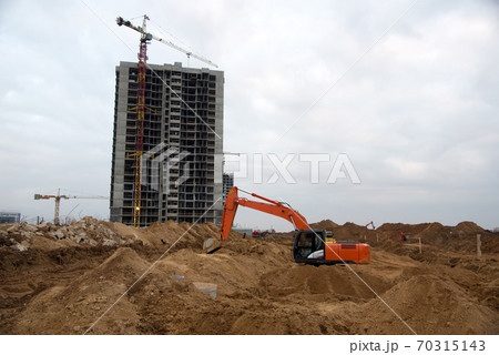 Large excavator working at construction site.  70315143