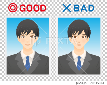 証明写真の良い例と悪い例のイラスト_英語 70315461
