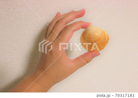 女性の手に持った貝殻 女性の手に持った貝殻 70317181