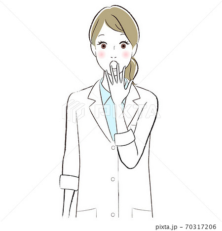 驚いている白衣の女性のイラストのイラスト素材