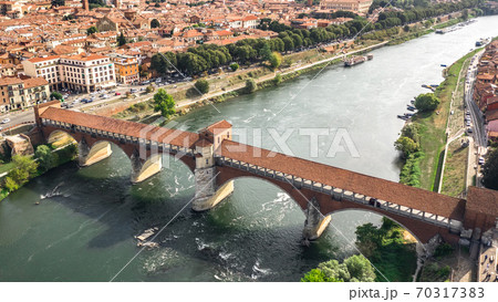 Aerial view of Ponte Coperto in Pavia Aerial view of Ponte Coperto in Pavia 70317383