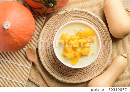 Thai sweet food, pumpkin in sweet coconut milk 70319077