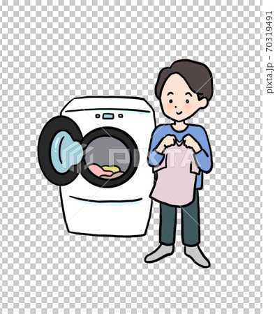 男子用滾筒式洗衣機清洗 男子用滾筒式洗衣機清洗 70319491