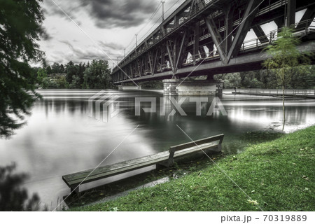 flood of the Ticino river in a cloudy day 70319889
