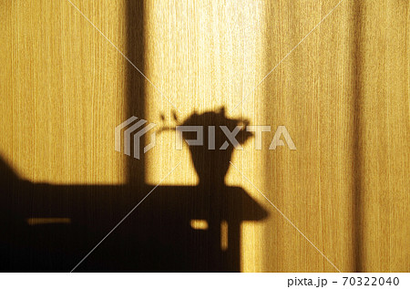 部屋の窓から明るい西日が差して奥の襖に家具の影が映る情景 70322040