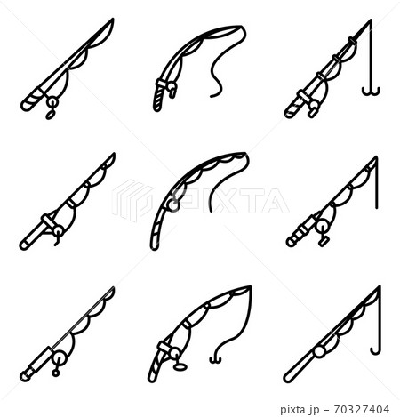 Fishing rod icons set, outline style 70327404