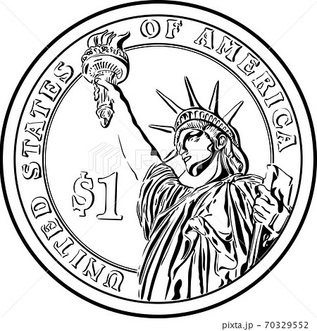 Vector American Money Gold Coin One Dollarのイラスト素材